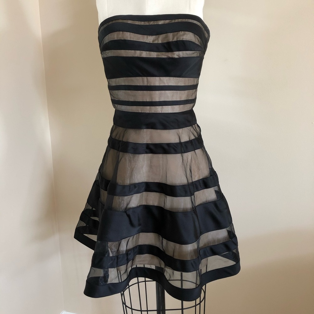 LA FEMME strapless black and nude dress